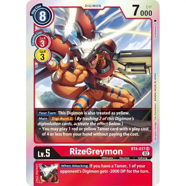 Digimon Trading Card Game Resurgence Booster Super Rare RizeGreymon BT4-017 [Reprint]