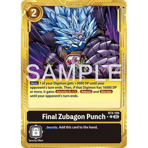 Trading Card Game Advanced Booster Digimon Generation Common Final Zubagon Punch BT4-109 [Gold Border]