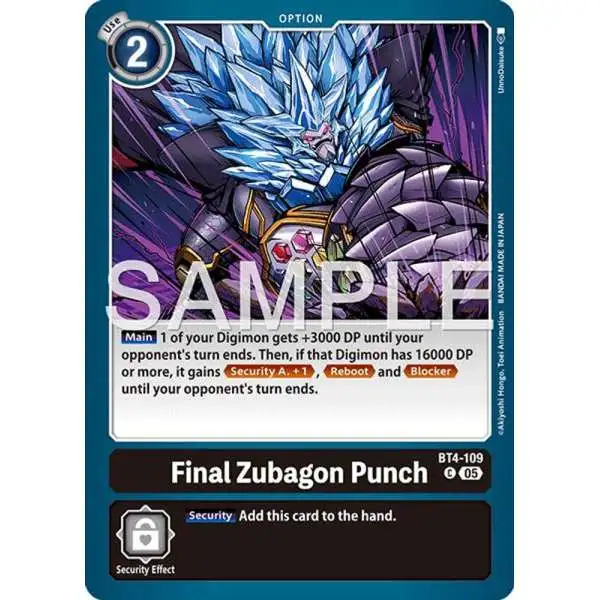 Trading Card Game Advanced Booster Digimon Generation Common Final Zubagon Punch BT4-109 [Reprint]