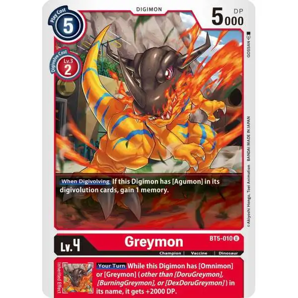 Digimon Trading Card Game Battle of Omni Uncommon Greymon BT5-010