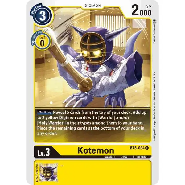 Digimon Trading Card Game Battle of Omni Common Kotemon BT5-034