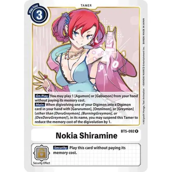 Digimon Trading Card Game Battle of Omni Rare Nokia Shiramine BT5-092