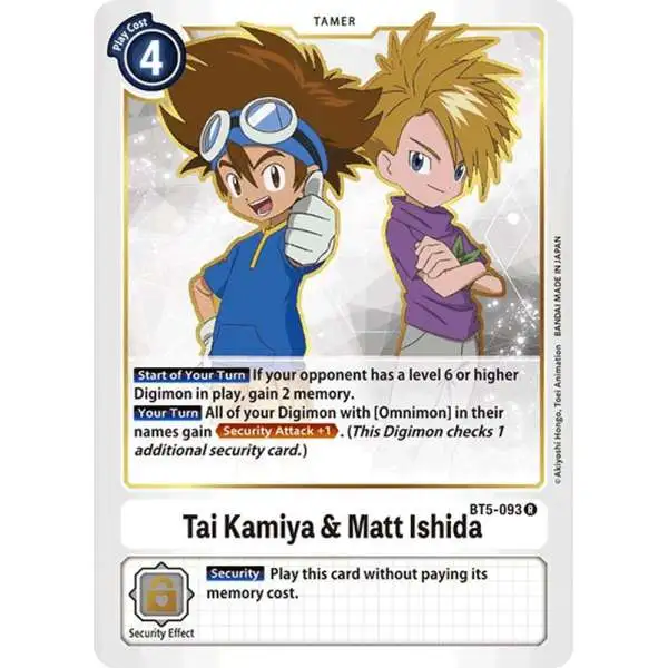 Digimon Trading Card Game Battle of Omni Rare Tai Kamiya & Matt Ishida BT5-093