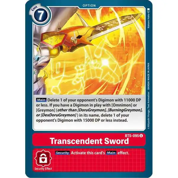 Digimon Trading Card Game Battle of Omni Uncommon Transcendent Sword BT5-095