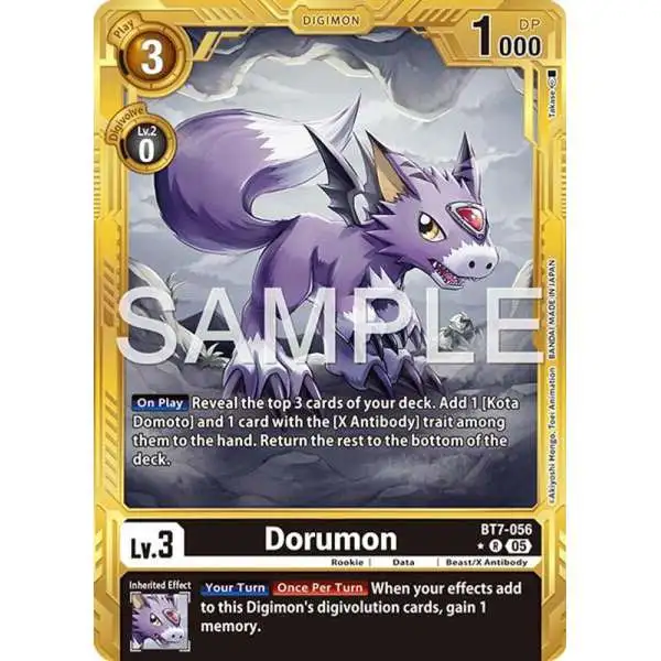 Trading Card Game Advanced Booster Digimon Generation Rare Dorumon BT7-056 [Gold Border]
