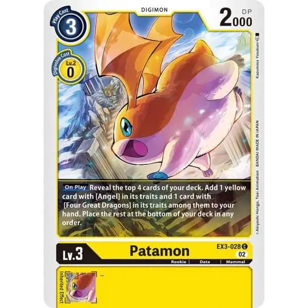 Digimon Trading Card Game Draconic Roar Common Patamon EX3-028