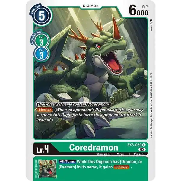 Digimon Trading Card Game Draconic Roar Uncommon Coredramon - EX3-039 EX3-039