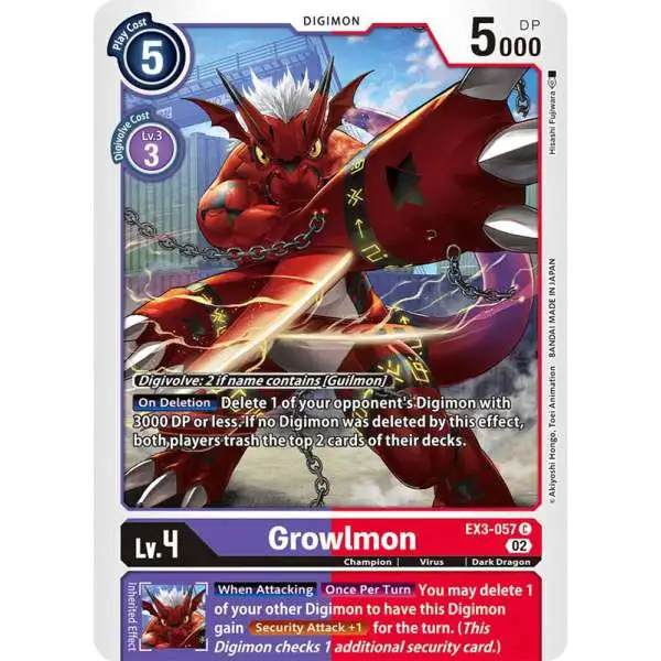 Digimon Trading Card Game Draconic Roar Common Growlmon EX3-057