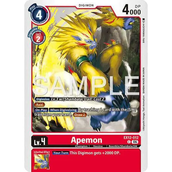 Digimon Trading Card Game Digital World Shambala Common Apemon EX12-012