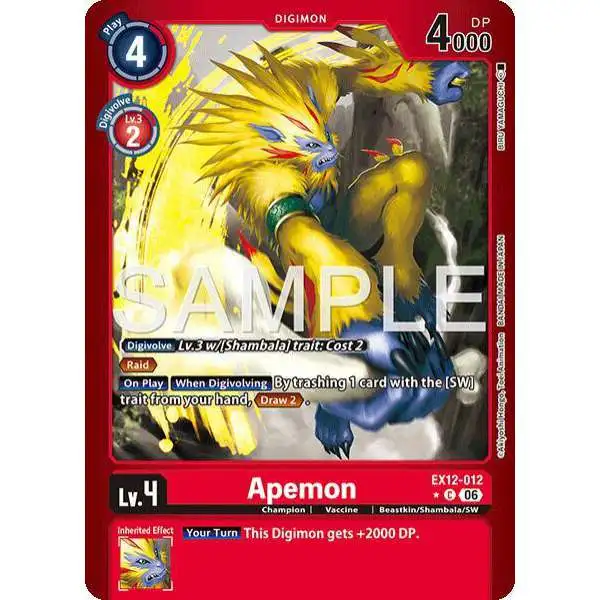 Digimon Trading Card Game Digital World Shambala Common Apemon EX12-012 [Limited Foil]