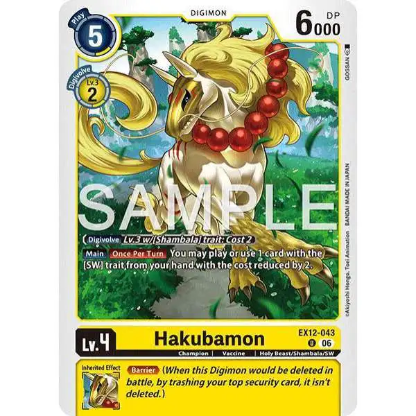 Digimon Trading Card Game Digital World Shambala Uncommon Hakubamon EX12-043
