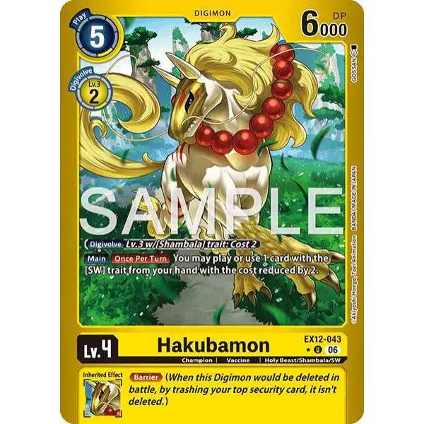 Digimon Trading Card Game Digital World Shambala Uncommon Hakubamon EX12-043 [Limited Foil]