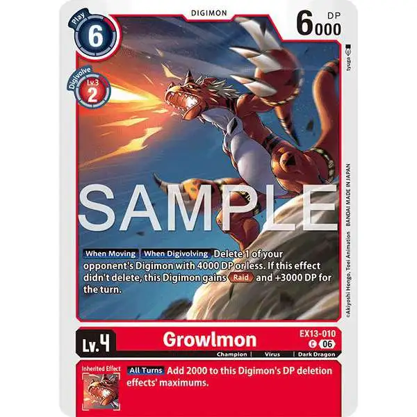 Digimon Trading Card Game Chivalrous XIII Common Growlmon EX13-010