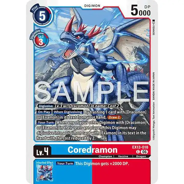 Digimon Trading Card Game Chivalrous XIII Common Coredramon - EX13-018 EX13-018
