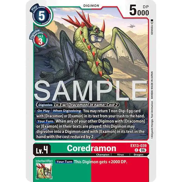 Digimon Trading Card Game Chivalrous XIII Common Coredramon - EX13-039 EX13-039
