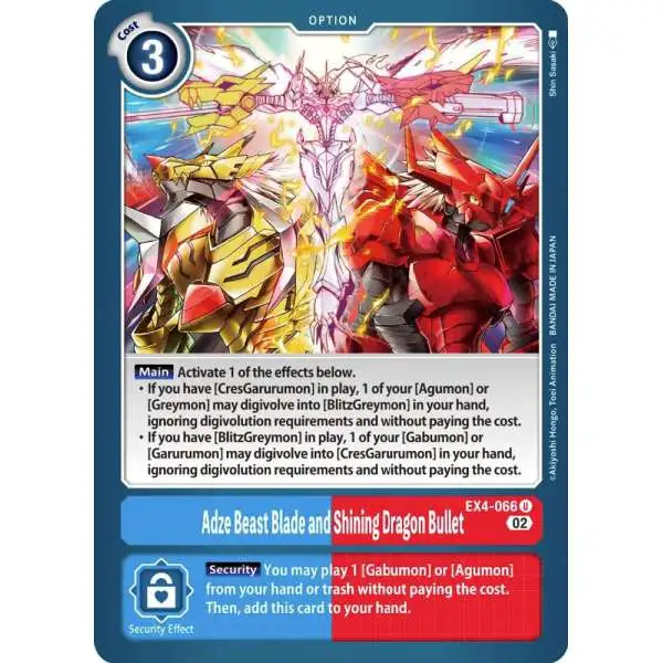 Digimon Trading Card Game Alternative Being Uncommon Adze Beast Blade and Shining Dragon Bullet EX4-066
