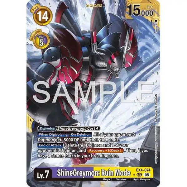 Trading Card Game Advanced Booster Digimon Generation Secret Rare ShineGreymon: Ruin Mode EX4-074 [Gold Border]