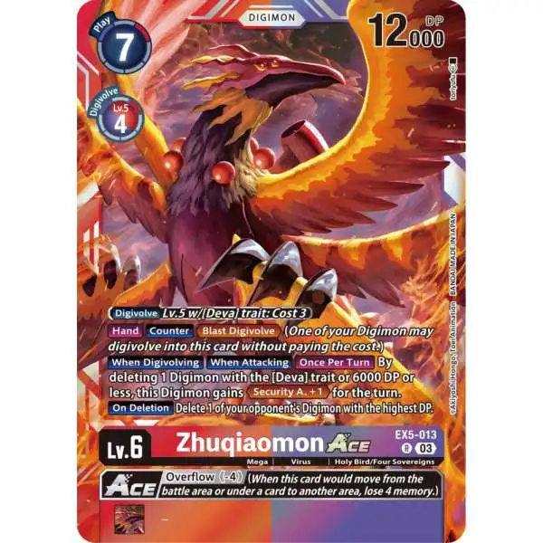 Digimon Animal Colosseum Rare Zhuqiaomon Ace EX5-013