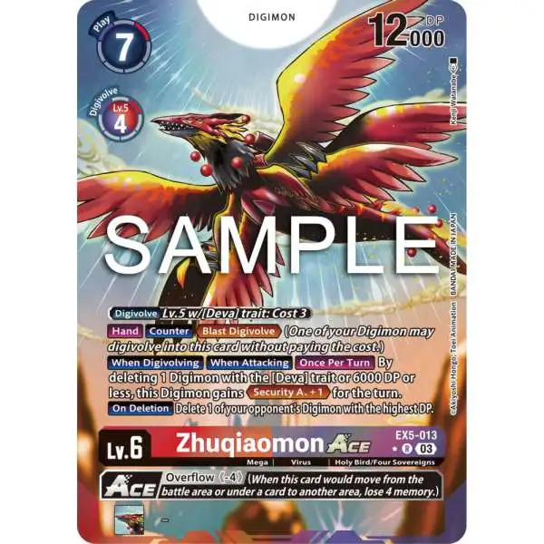 Digimon Animal Colosseum Rare Zhuqiaomon Ace EX5-013 [Alternate Art]