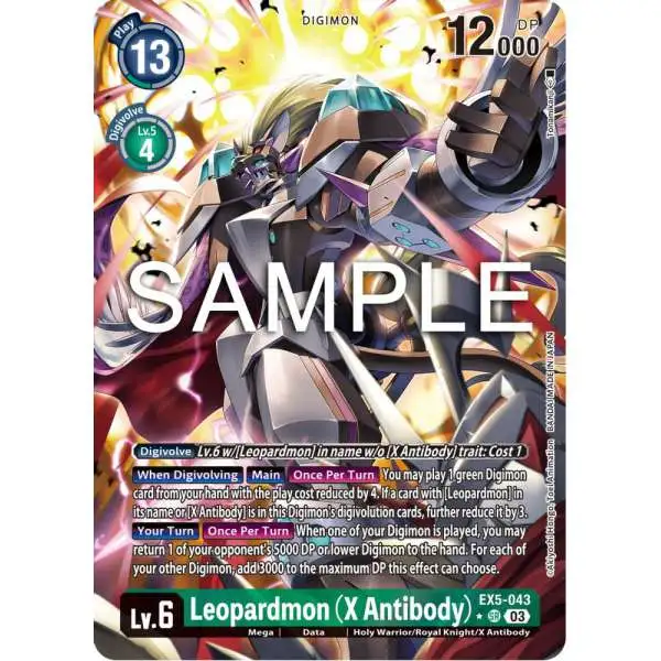 Digimon Trading Card Game Animal Colosseum Super Rare Leopardmon (X Antibody) EX5-043