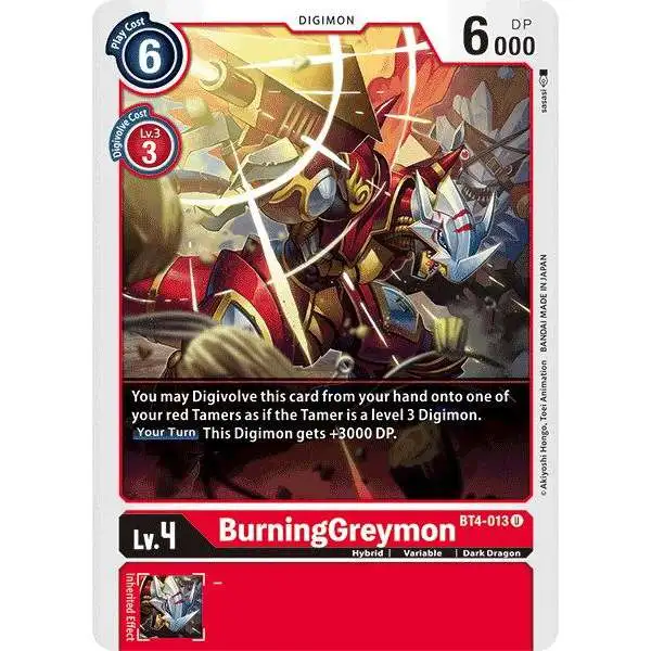 Digimon Trading Card Game Great Legend Uncommon BurningGreymon BT4-013