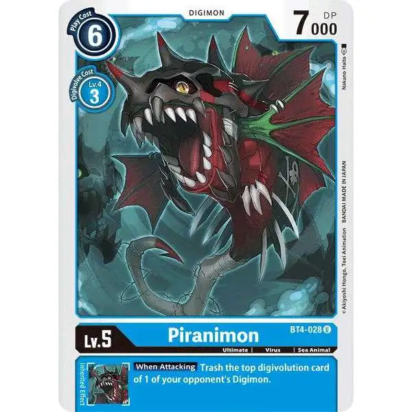 Digimon Trading Card Game Great Legend Uncommon Piranimon BT4-028