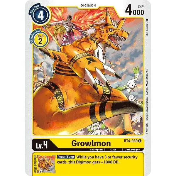 Digimon Trading Card Game Great Legend Common Growlmon BT4-039