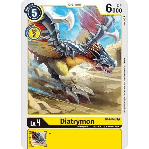 Digimon Trading Card Game Great Legend Common Diatrymon BT4-040