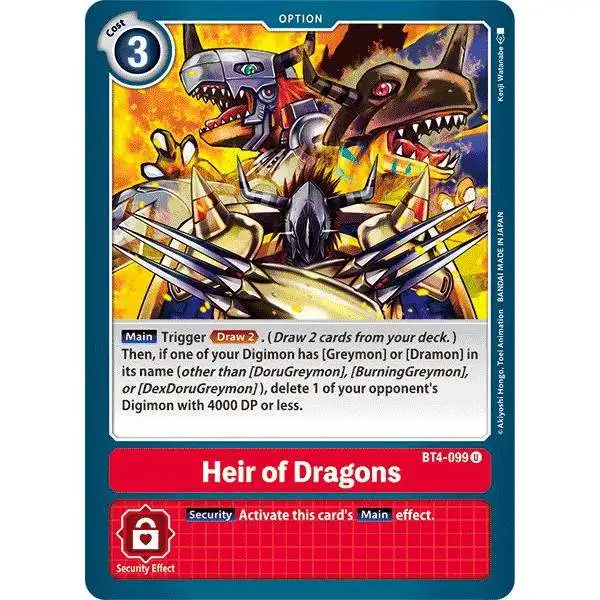 Digimon Trading Card Game Great Legend Uncommon Heir of Dragons BT4-099