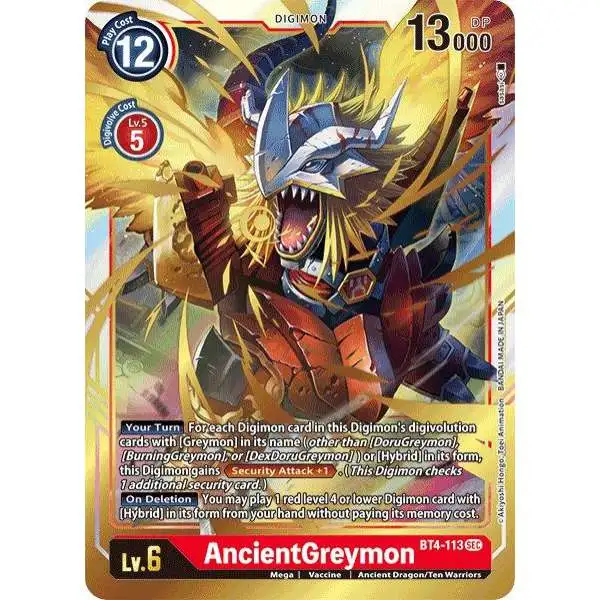 Digimon Trading Card Game Great Legend Secret Rare AncientGreymon BT4-113