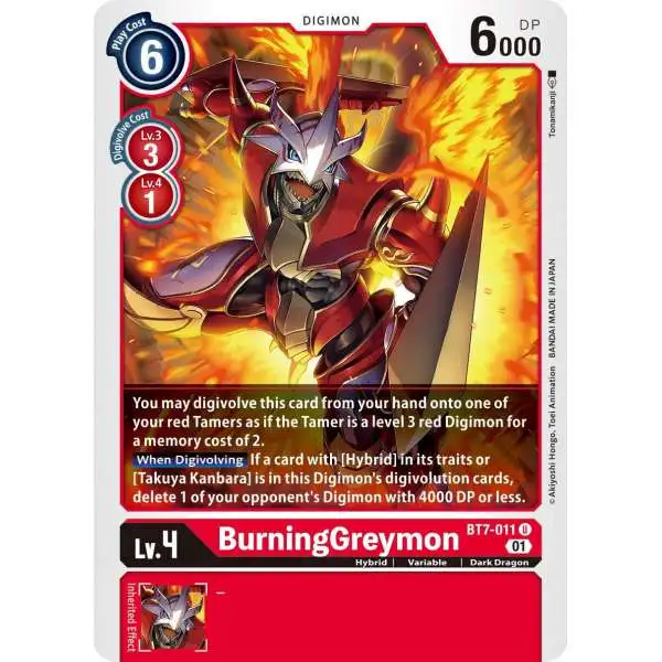 Digimon Trading Card Game Next Adventure Uncommon BurningGreymon BT7-011