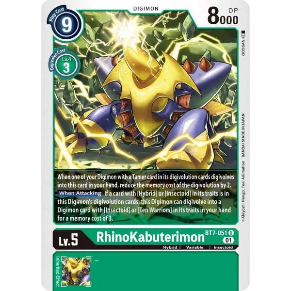 Digimon Trading Card Game Next Adventure Uncommon Rhinokabuterimon BT7-051