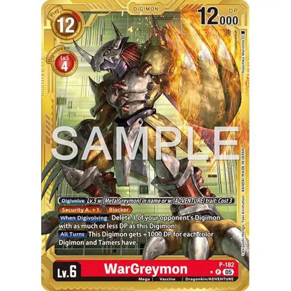 Trading Card Game Advanced Booster Digimon Generation Promo WarGreymon P-182 [Gold Border]
