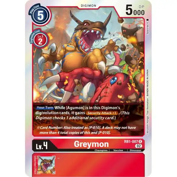 Digimon Trading Card Game Resurgence Booster Rare Greymon RB1-007