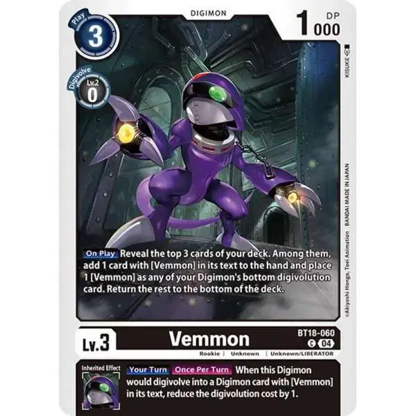 Digimon Trading Card Game Release Special Booster 2.0 Common Vemmon BT18-060