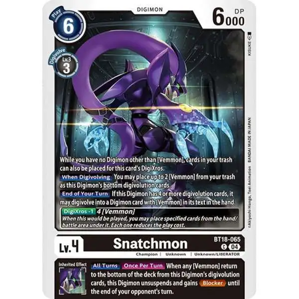 Digimon Trading Card Game Release Special Booster 2.0 Common Snatchmon BT18-065
