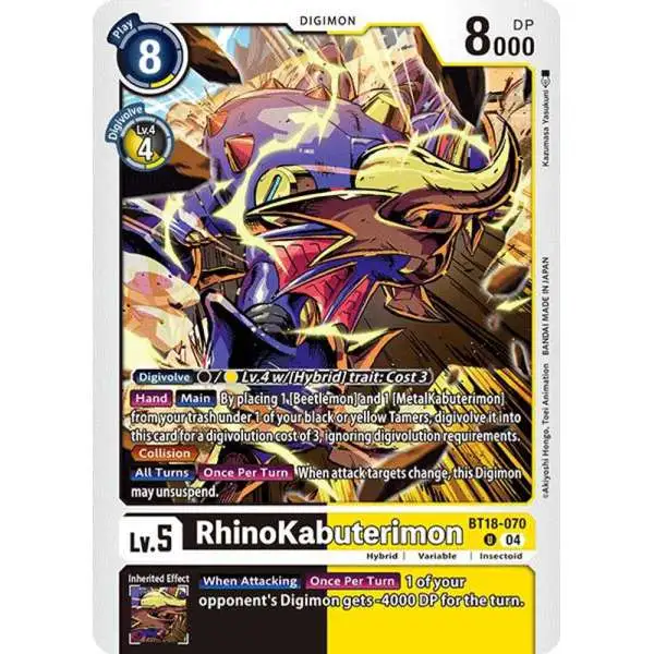 Digimon Trading Card Game Release Special Booster 2.0 Uncommon RhinoKabuterimon BT18-070