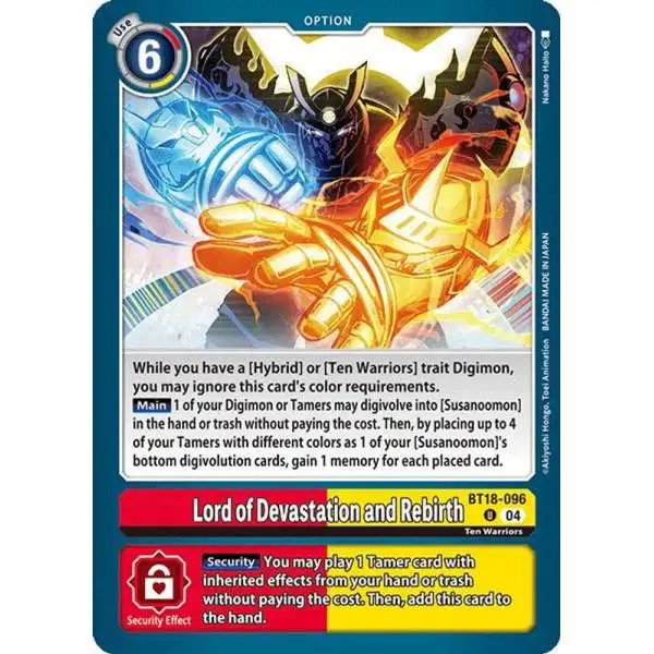 Digimon Trading Card Game Release Special Booster 2.0 Uncommon Lord of Devastation and Rebirth BT18-096