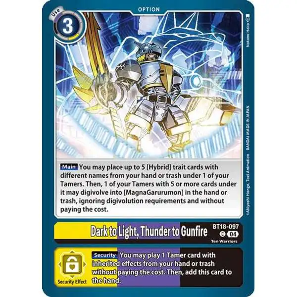 Digimon Trading Card Game Release Special Booster 2.0 Common Dark to Light, Thunder to Gunfire BT18-097