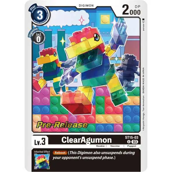 Digimon Trading Card Game Starter Deck 15: Dragon of Courage Pre-Release Cards Uncommon ClearAgumon ST15-03