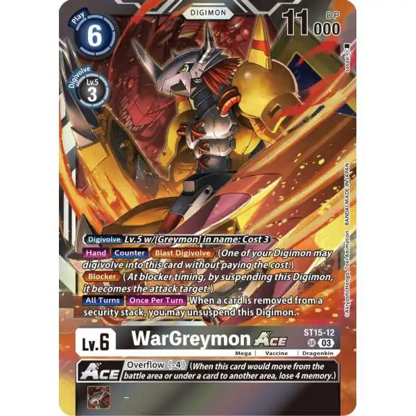 Digimon Trading Card Game Versus Royal Knights Super Rare WarGreymon Ace ST15-12 [Box Topper]
