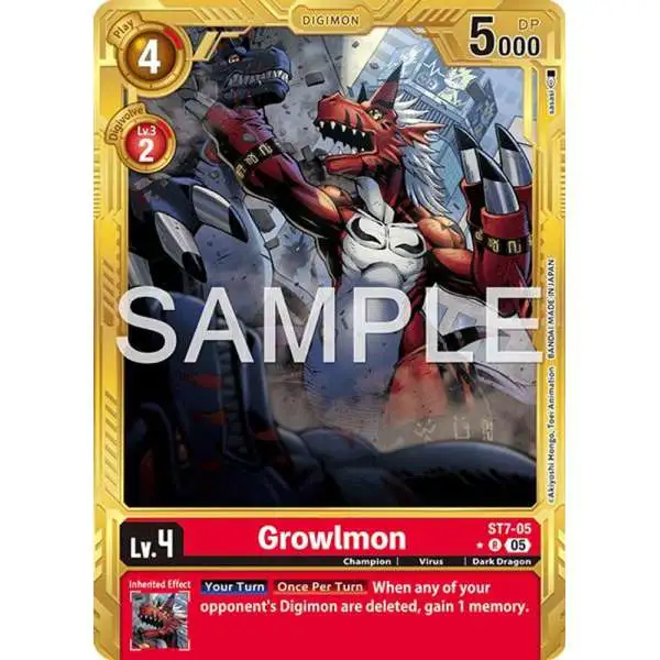Trading Card Game Advanced Booster Digimon Generation Rare Growlmon ST7-05 [Gold Border]
