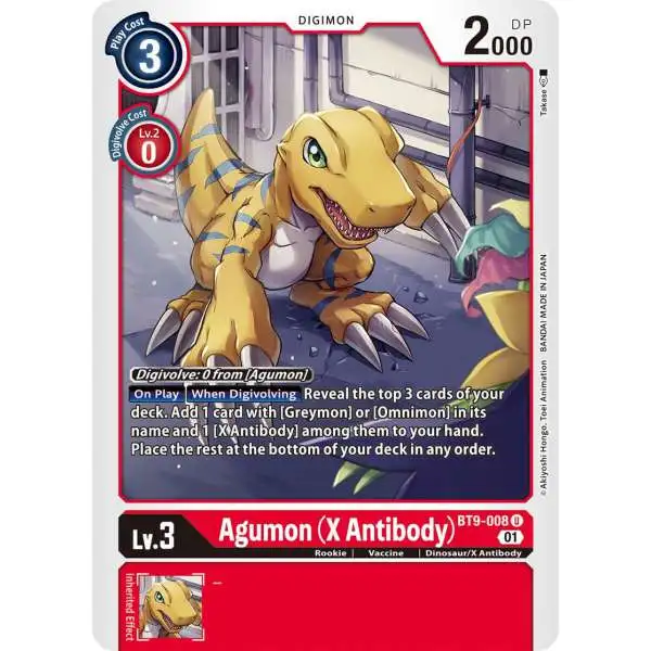 Digimon X Record Uncommon Agumon BT9-008 [X Antibody]