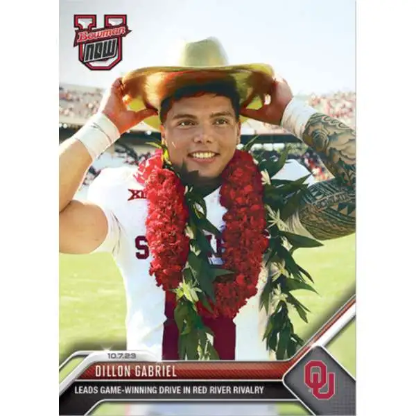 NCAA 2023 Bowman U NOW Football Dillon Gabriel #12 [Rookie, Leads Game-Winning Drive in red River Rivalry]