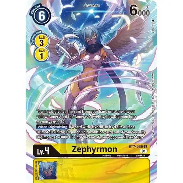 Digimon Trading Card Game Dimensional Phase Uncommon Zephyrmon BT7-036 [Alternate Art]