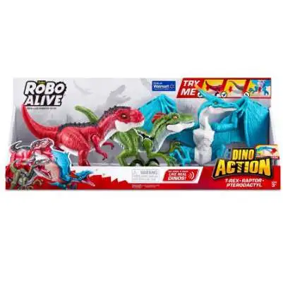 Robo Alive Dino Action Pterodactyl, Raptor & T-Rex Exclusive Robotic Pet Figure 3-Pack