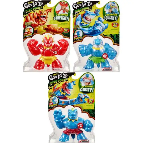Heroes of Goo Jit Zu Dino Power Blazagon, Thrash & Tyro Set of 3 Action Figures