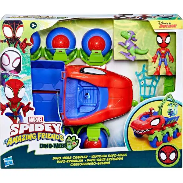 Marvel Spidey & His Amazing Friends Dino-Webs Crawler Car 4-Inch Playset [Spider-Man & Goblin Raptor]