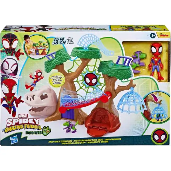 Marvel Spidey & His Amazing Friends Dino-Webs Treehouse 4-Inch Playset [Spider-Man & Goblin Raptor]