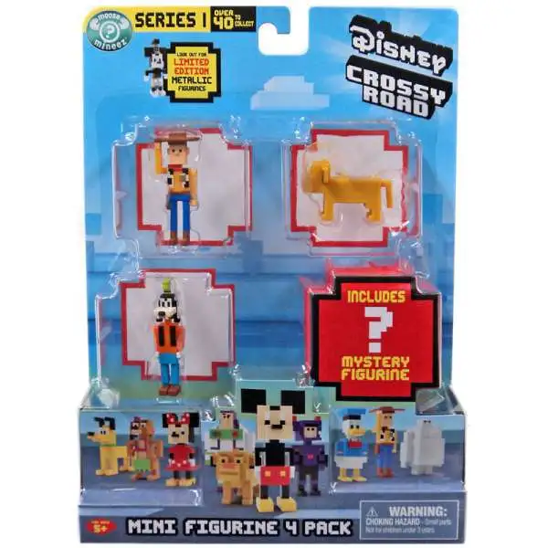 Crossy Road Disney Woody, Simba, Goofy & Mystery Figure Mini Figure 4-Pack